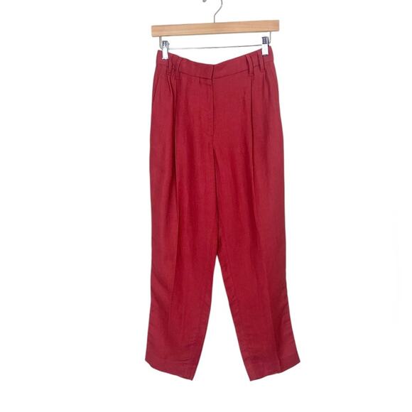 Brunello Cucinelli Red Linen Blend Tapered Leg High Rise Pleated Trousers Size 0 - Picture 2 of 11